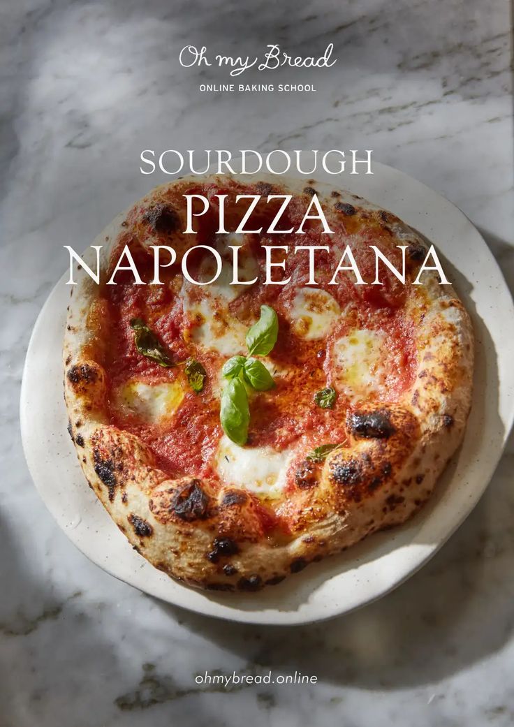 the cover of sourdough pizza napoletana on a plate with basil