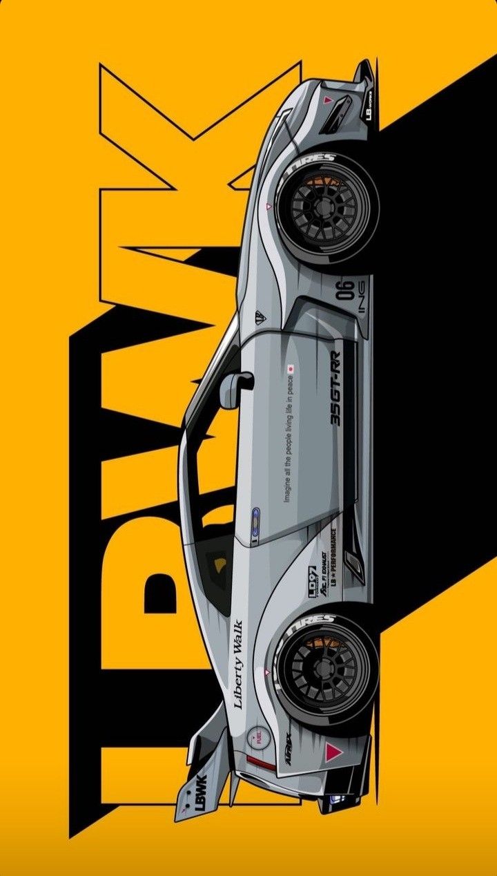 the back end of a race car on a yellow background