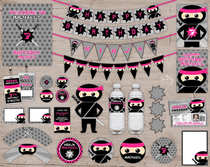 pink and black birthday party printables