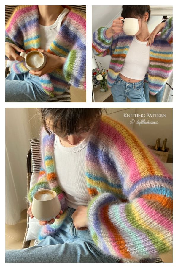 the woman is wearing a colorful sweater and holding a cup