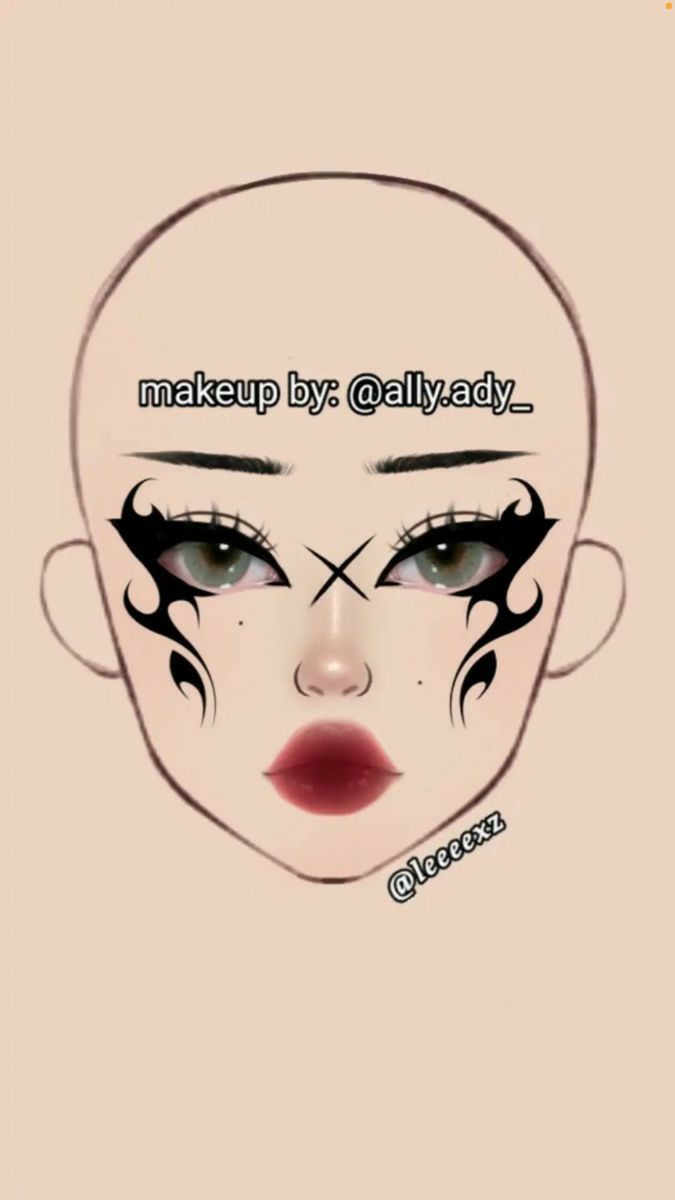 Face Chart Makeup Ideas Creative, Makeup Sketch, Goth Eye Makeup, Makeup Charts, Anime Eye Makeup, Face Charts, Punk Makeup, Makeup Drawing, Makeup Face Charts