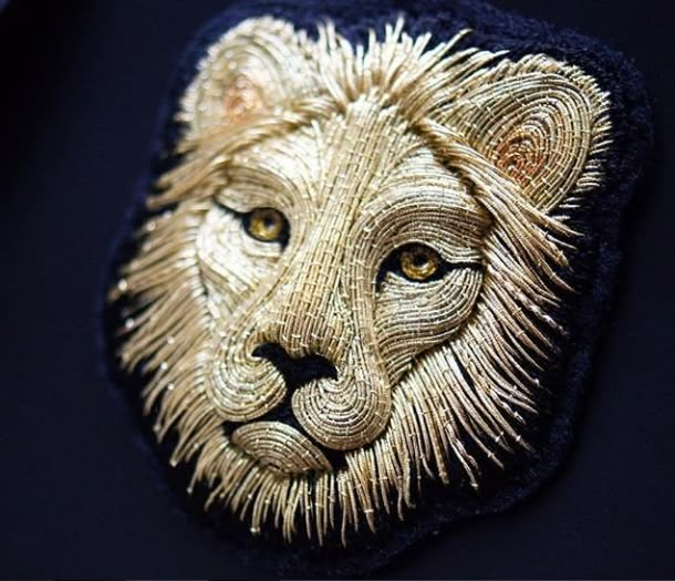 a close up of a badge with a lion on it's chest and eyes