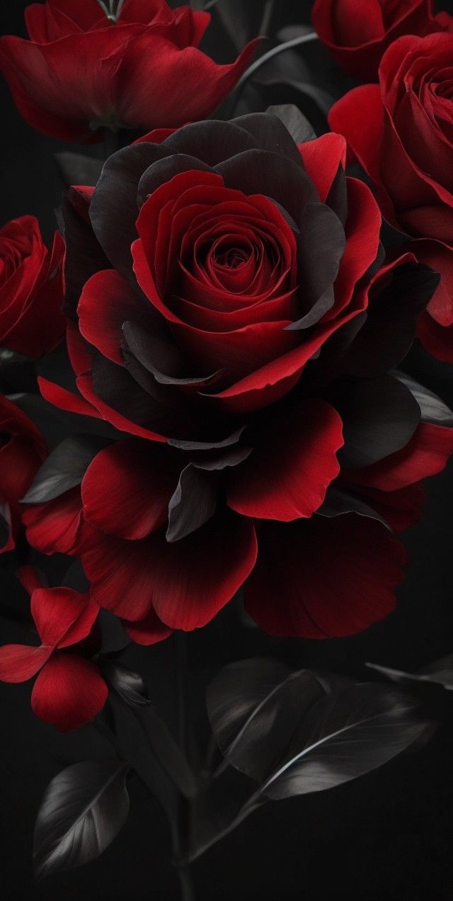 a bunch of red roses on a black background