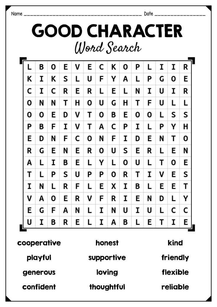 the good character word search is shown in this printable worksheet for kids