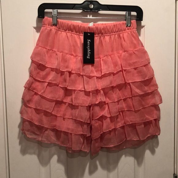 Sassybling | Shorts | Pink Ruffle Shorts | Poshmark Spring Ruffled Bloomers Short Length, Spring Ruffled Short Bloomers, Spring Ruffled Bloomers In Short Length, Spring Bloomers With Ruffles, Spring Beach Bloomers With Ruffles, Short Ruffled Bloomers For Spring, Casual Party Shorts With Ruffles, Pink Ruffled Bloomers For Summer, Summer Pink Ruffled Bloomers