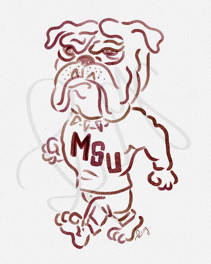 a drawing of a dog with the word m & u on it's chest