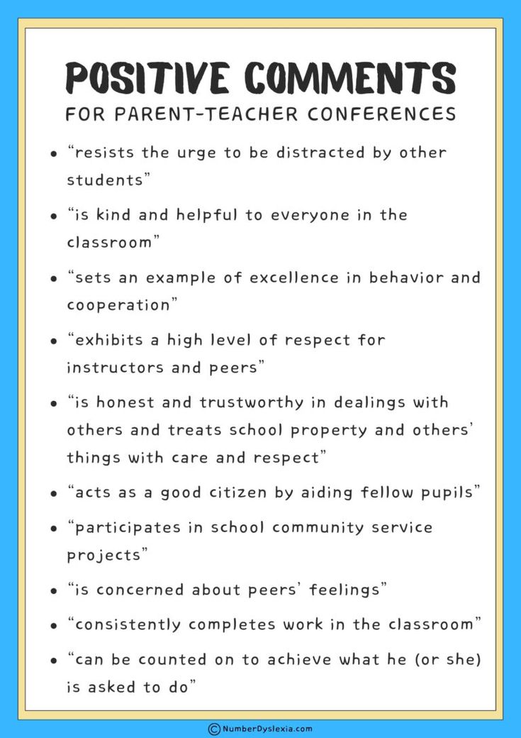 a poster with the words positive comments for parent - teacher confernces