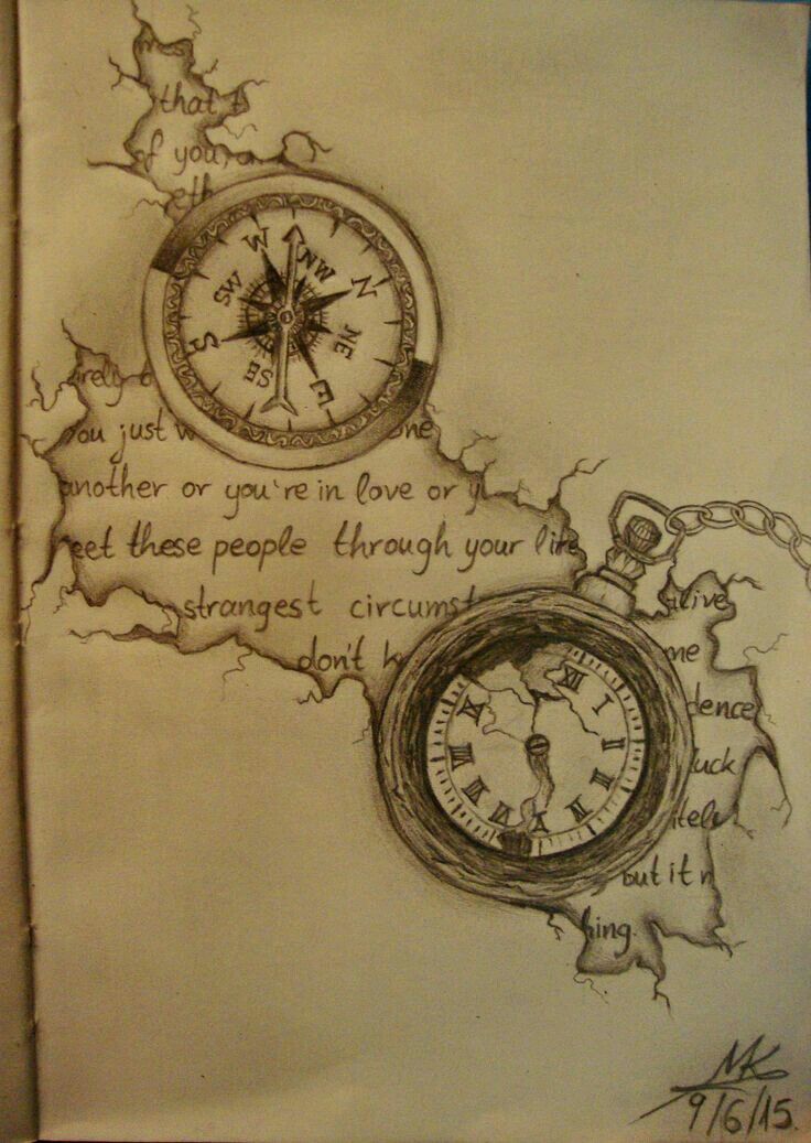 a drawing of a compass and some writing on paper that says, you are in love or the rest of those people through your time