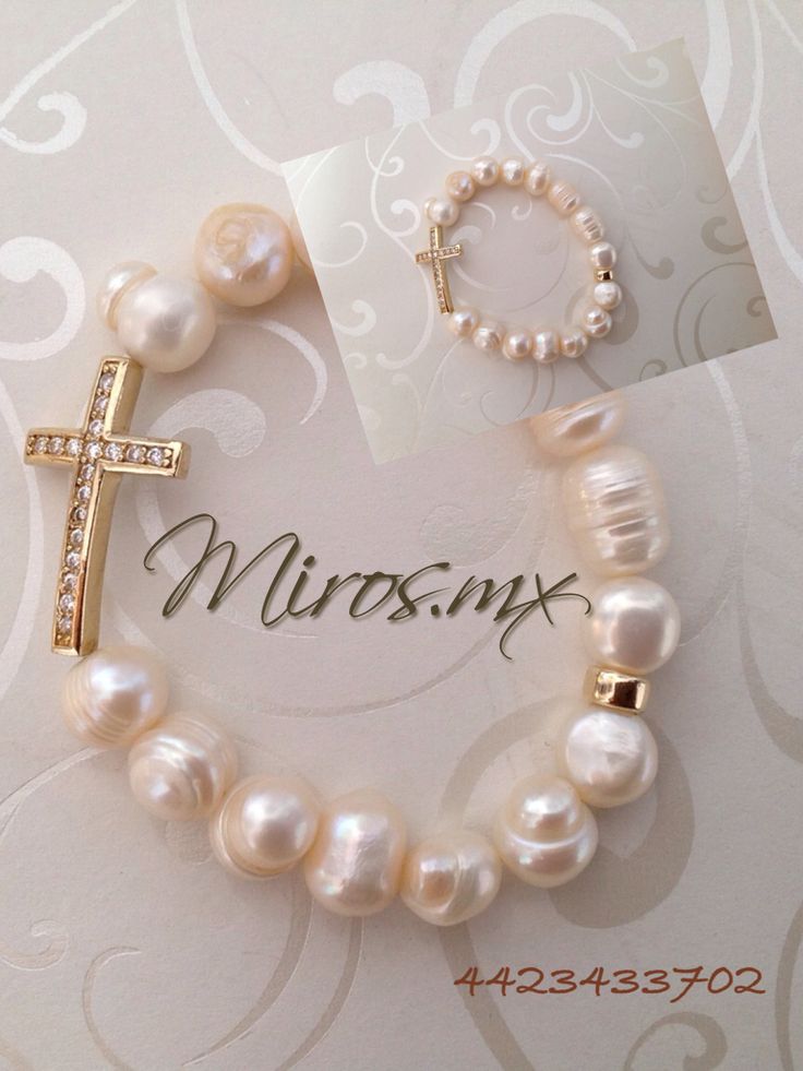 Pearl bracelet with cross (2) First Communion Decorations, Polymer Clay Flower Jewelry, Bracelets Handmade Diy, Pearl Necklace Wedding, Pearls Diy, Catholic Jewelry, Diy Accessory, Beads Bracelet Design, Crystal Healing Bracelets