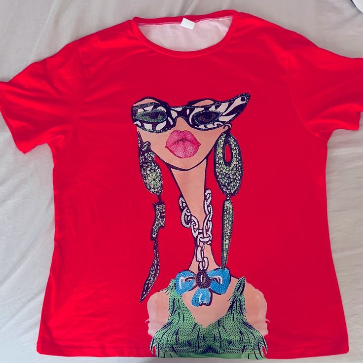 Super Cute Graphic Shirt “Lady With Attitude” New Never Worn Trendy Red T-shirt For Party, Red Crew Neck Blouse For Summer, Red Summer Crew Neck Blouse, Trendy Red Printed T-shirt, Trendy Red T-shirt For Summer, Trendy Red Short Sleeve Shirt, Red Summer Graphic Tee, Summer Red Graphic Tee, Red Printed Crew Neck Top