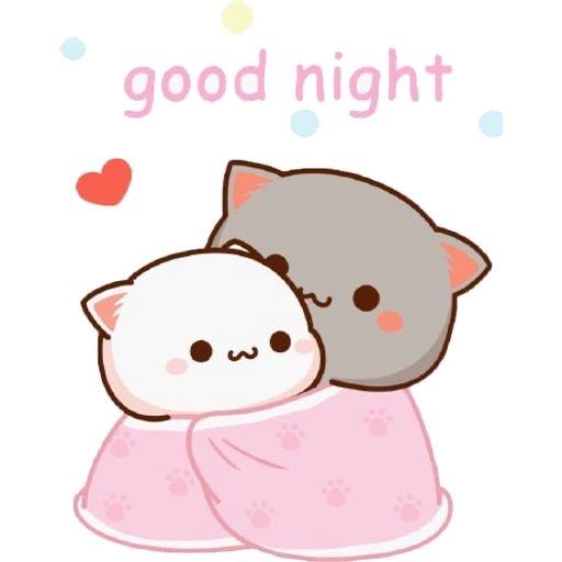 two cats cuddling together with the caption'good night'in pink and white