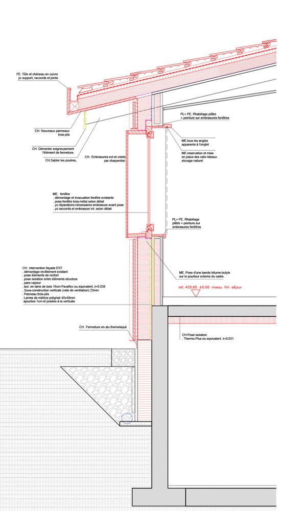 an architectural drawing shows the details of a building's external wall and floor plan