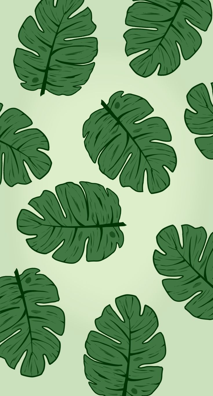 a bunch of green leaves that are on a light green background with black outlines