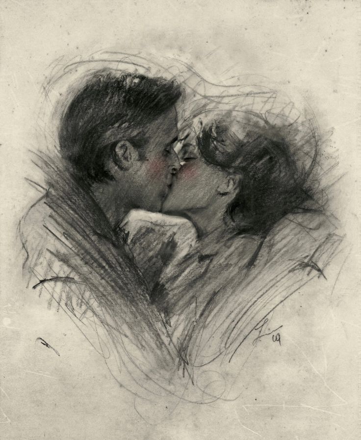 a drawing of two people kissing each other