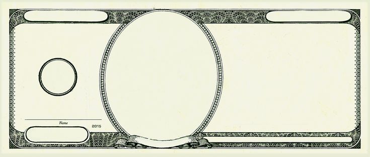 a drawing of a ten dollar bill with an oval hole in the center and two sides