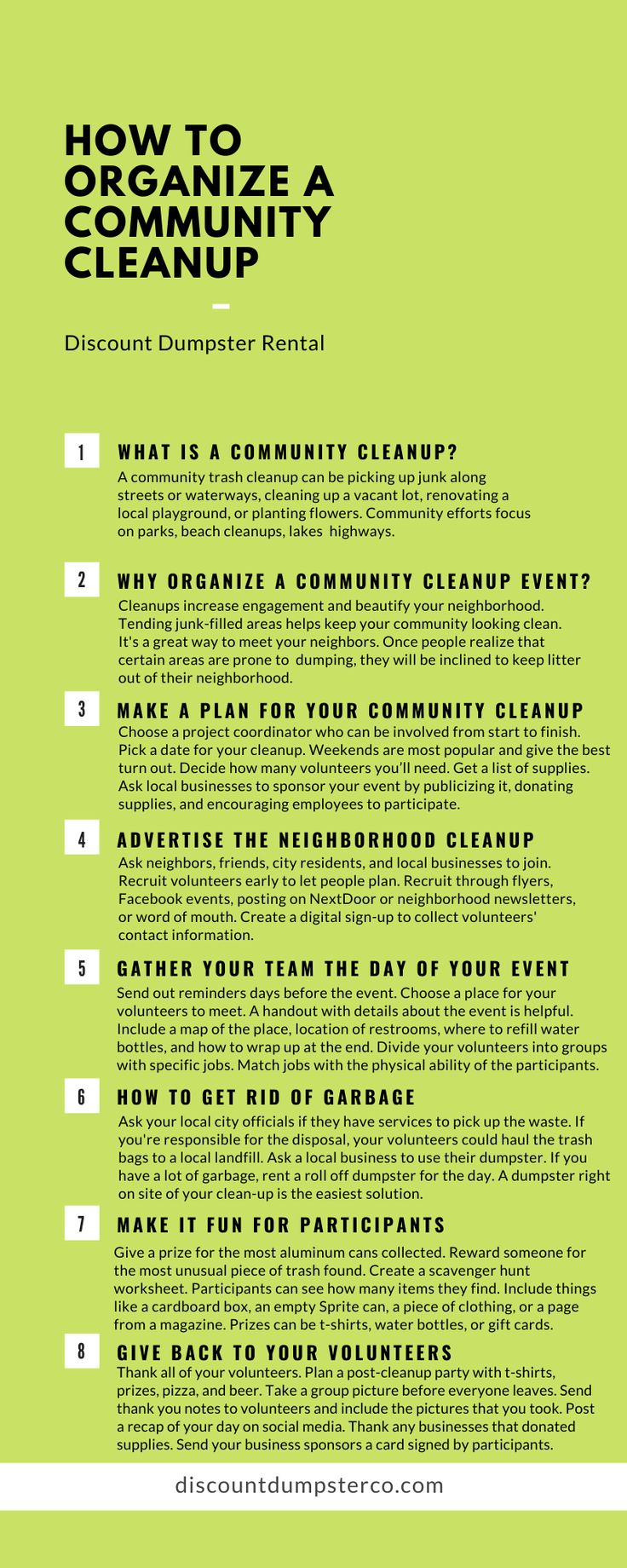 a green and white checklist with the words how to organize a community clean up