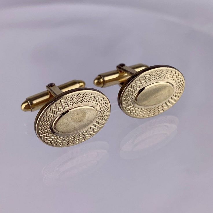 "Vintage Kreisler oval 14k yellow rolled gold overlay cufflinks. Measures approximately 1/2\" x 7/8\" long. Overall good condition. May have scuffs, scratches, and/or wear to the finish, corrosion spots, or other finish imperfections. See photos for more details." Gold Cufflinks, Gold Overlay, Cuff Links, Etsy Vintage, Cufflinks, Temple, Im Not Perfect, Cuff, Texture