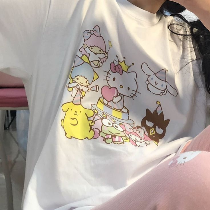 Celebrate Friendship with Our Kawaii Sanrio Friends T-Shirt! 👬👭 🌟 Adorable and Playful: This t-shirt is perfect for adding a touch of cuteness to your everyday outfits. Ideal for showing off your love for the Sanrio characters and celebrating friendship. ✨ Superior Quality: Crafted with precision to ensure top-notch quality. Designed with a comfortable fit and featuring a colorful Sanrio Friends design. 💫 Sanrio Charm: Enjoy the delightful presence of your favorite Sanrio characters on your Sanrio Outfits, Hello Kitty Print, Cartoon Friends, Kawaii Summer, Hello Kitty T Shirt, Cartoon Hello Kitty, Celebrating Friendship, Friends Design, Friends T Shirt