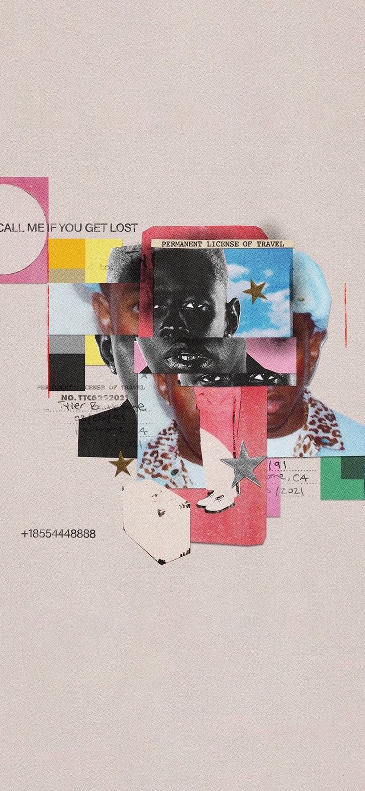 the collage has many different pictures and words on it, including an image of a man's face