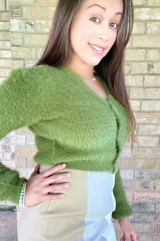 The Ariana Crop sweater is the perfect fall transition sweater. We loved it paired with a cute little mini skirt or a comfortable pair of denim! Details: Long Sleeve Cropped Super Soft 100% Nylon Soft Knit Green Sweater For Layering, Trendy Green Fall Sweater, Trendy Green Sweater For Layering, Green Long Sleeve Textured Cropped Sweater, Trendy Green Long Sleeve Cropped Sweater, Cute V-neck Fall Sweater, Green Knit Sweater For Day Out, Stretch Sweater For Day Out In Winter, Green Soft Knit Cropped Sweater For Fall