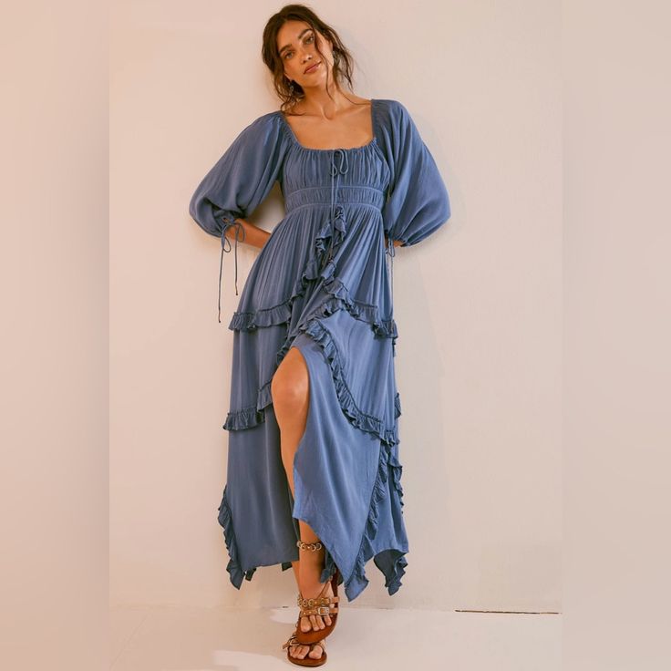 Tag On Size Xsmall Beach Dresses Summer, Flowy Sleeves, Split Maxi Dress, Style Maxi Dress, Beach Dresses, Tall Boots, Free People Dress, Just In Time, Strappy Sandals