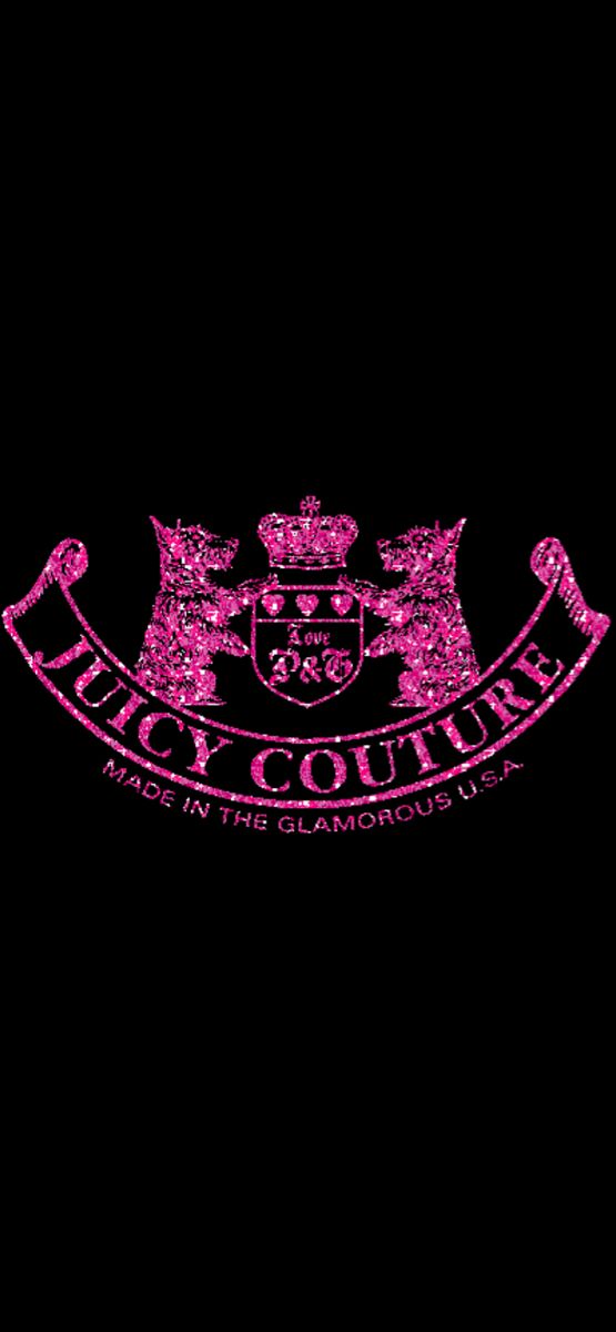 the juicy country logo is shown on a black background with pink lettering and an ornate crown