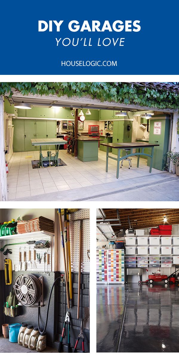 three pictures of garages with the words diy garages you'll love