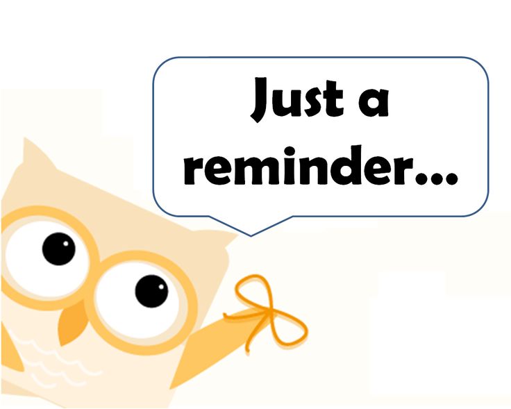 an owl with a speech bubble saying just a reminder