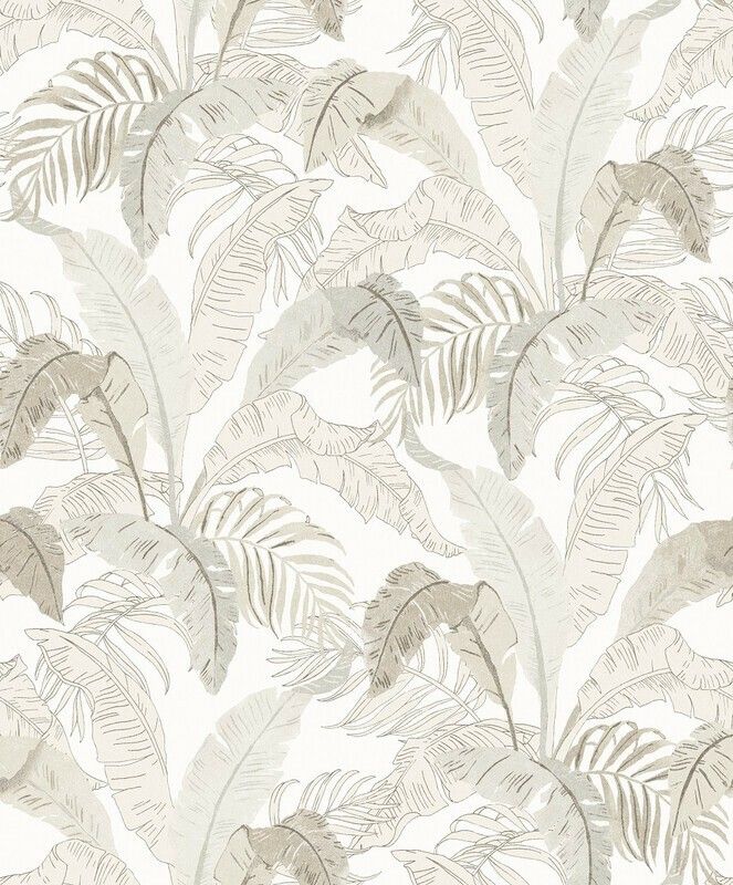 a white and grey wallpaper with leaves on it