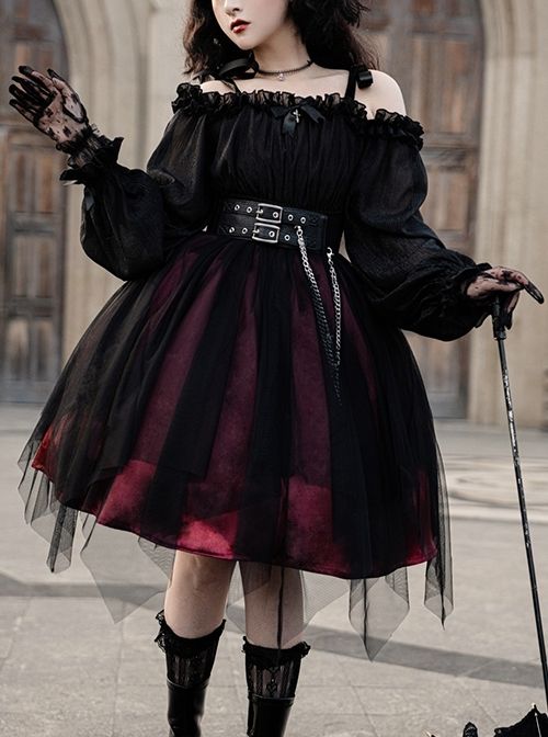 Spring Off-shoulder Gothic Dress, Spring Gothic Off-shoulder Dress, Gothic Off-shoulder Dresses For Costume Party, Dark Chic Outfits, Princess Corset Dress, Red Gothic Dress, Vintage Black Dress, Summer Fashion Dresses, Irregular Hem