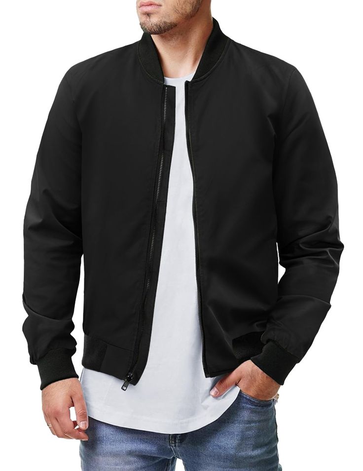 PRICES MAY VARY. Soft Fabric --- The men's casual bomber jacket is made of high quality polyester, lightweight and durable, comfortable and soft to wear, do not shrink and pill, best choice for autumn, winter and spring. Classic Bomber Jacket--- With the ribbed stand-up collar, elasticized ribbed cuffs and hemline, zipper front, slim fit, this men's fashion flight jacket will never outdated, making you look modern and leisure look in daily life. Multiple pockets --- The men lightweight softshell Flight Fashion, Jackets Casual, Flight Jacket, Fall Coat, Fashion Winter, Jacket Pattern, Black Leather Jacket, Leather Jacket Men, Top Pick