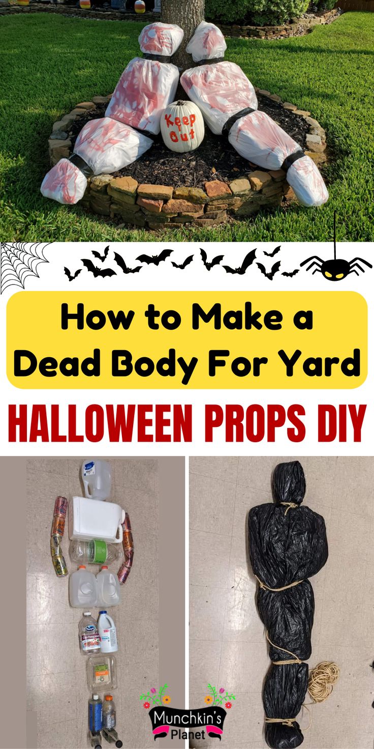 How to Make a Dead Body For Yard - Halloween Props DIY Scary Props For Halloween, Bagged Bodies Halloween, Halloween Craft Decorations Outdoor, Halloween Decorations Easy Outdoor, Easy Halloween House Decorations, Cheap Haunted House Ideas Easy Diy, Haloween Decoracion Diy Yard, Body In Bag For Halloween, Diy Outdoor Halloween Decorations Scary