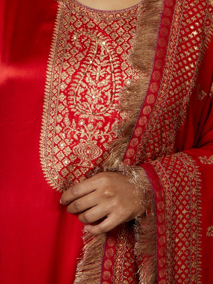 Editor's Note Elevate your ethnic look with our red ari-hand embroidered girija kurta, paired with churidar and a coordinating dupatta. This ensemble combines traditional charm with intricate hand embroidery, perfect for special occasions and celebrations. Fabric: Silk satin Color: Red Components: Kurta, churidar and dupatta Occasion: Festive Note: Product colour may slightly vary due to photographic lighting sources Care: Dry clean only About the DesignerRi Ritu Kumar is one of India’s foremost Ritu Kumar Embroidery Designs, Personal Shopping Service, Ritu Kumar, Ancient Designs, Ethnic Looks, Satin Color, Digital Gift Card, Fabric Silk, Traditional Crafts