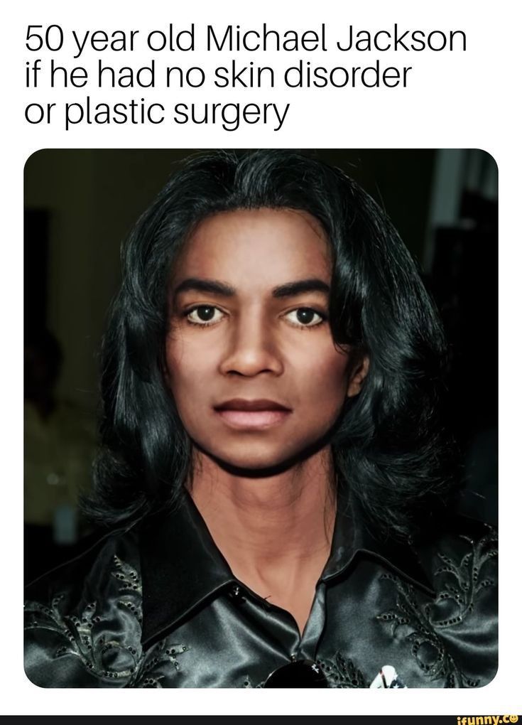 an image of michael jackson with the caption that reads, 50 year old michael jackson if he had no skin disorder or plastic surgery