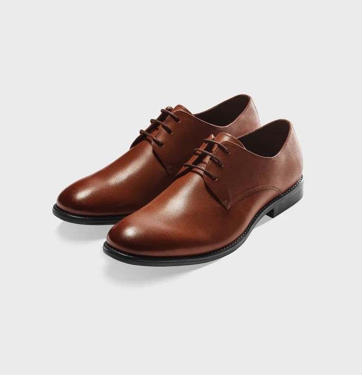 Brown Leather Shoes | The Black Tux Brown Leather Pointed Toe Dress Shoes, Modern Brown Dress Shoes With Leather Sole, Brown Leather Dress Shoes With Brogue Detailing, Cognac Leather Dress Shoes For Derby, Brown Leather Lace-up Shoes With Almond Toe, Modern Brown Leather Shoes With Leather Sole, Brown Brogue Lace-up Shoes For Office, Brown Pointed Toe Dress Shoes With Leather Lining, Brown Pointed Toe Oxfords With Leather Lining