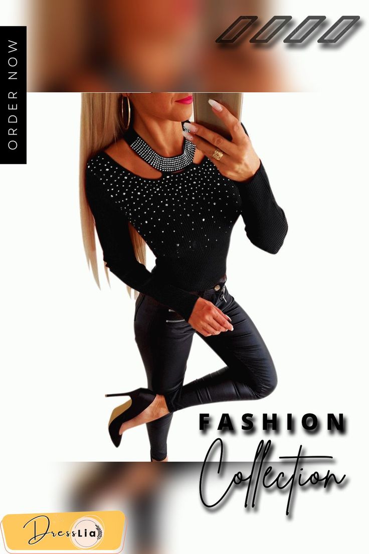 Sale Women T-shirt Knit Halter Beading Tops Sexy Hollow Out Black Red Ladies Tee Shirt Spring Slim Tops Long Sleeve Camisa D30 Long Sleeve T-shirt For Fall Party, Chic Stretch T-shirt For Night Out, Stretch Crew Neck Top For Party, Party Top With Stretch And Crew Neck, Rhinestone Tops For Night Out Party Season, Rhinestone Tops For Party Season Night Out, Rhinestone Tops For Night Out And Party Season, Stretch Black Tops With Rhinestones, Fitted Long Sleeve T-shirt For Party