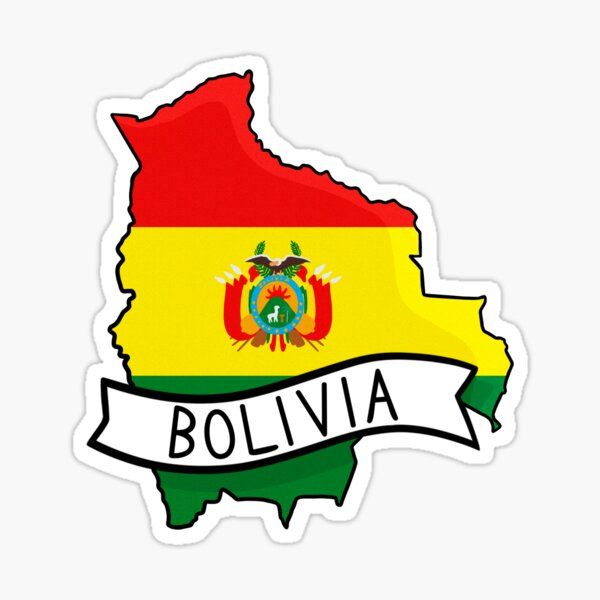 the flag of the country of bolivia sticker on a white background with a ribbon around it