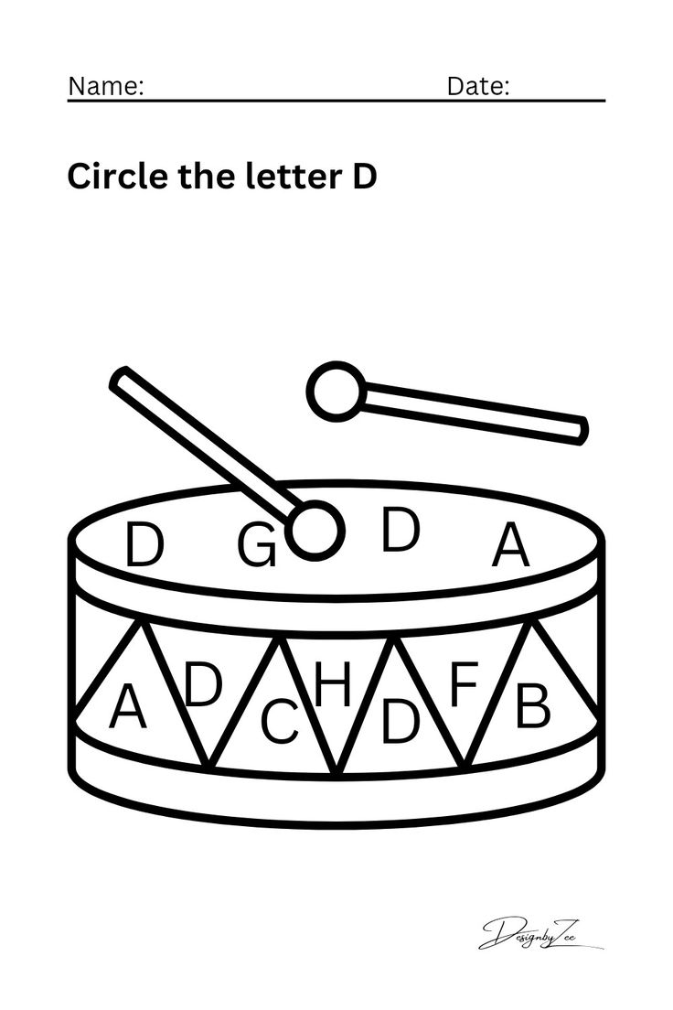 the letter d is for drum coloring page with an image of a drummer's instrument