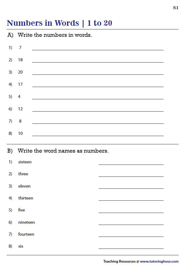 numbers in words 1 to 20 worksheet