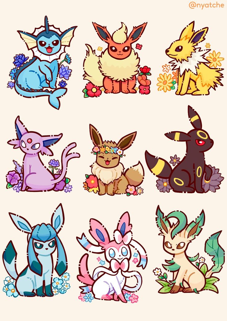 some very cute pokemon stickers on a white background