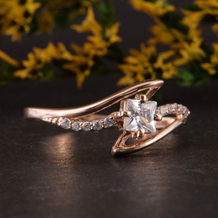 "Unique 14k rose gold geometric womens promise ring, Vinatge style dainty art deco womens princess cut white cz engagement ring, Gift for her WE OFFER UNLIMITED PERIOD INSTALLMENTS PLAN This is a beautiful, stunning, feminine ring that works well for all occasions, styles, and ages. You will love it! Ring information: Main Stone: Cubic zirconia Approximate size: 4*4mm Accent stones: Cubic zirconia Metal type: Gold Metal stamp: 14k Gold Customization / Replacements It's easy to create jewelry tha Radiant Cut Rose Gold Cubic Zirconia Jewelry, Rose Gold Cubic Zirconia Diamond Ring In Radiant Cut, Rose Gold Square Cut Promise Ring, Rose Gold Princess Cut Promise Diamond Ring, Promise Rose Gold Princess Cut Diamond Ring, Rose Gold Princess Cut Diamond Ring For Anniversary, Princess Cut Cubic Zirconia Jewelry In Rose Gold, Rose Gold Cubic Zirconia Princess Cut Wedding Ring, Rose Gold Asscher Cut Cubic Zirconia Diamond Ring