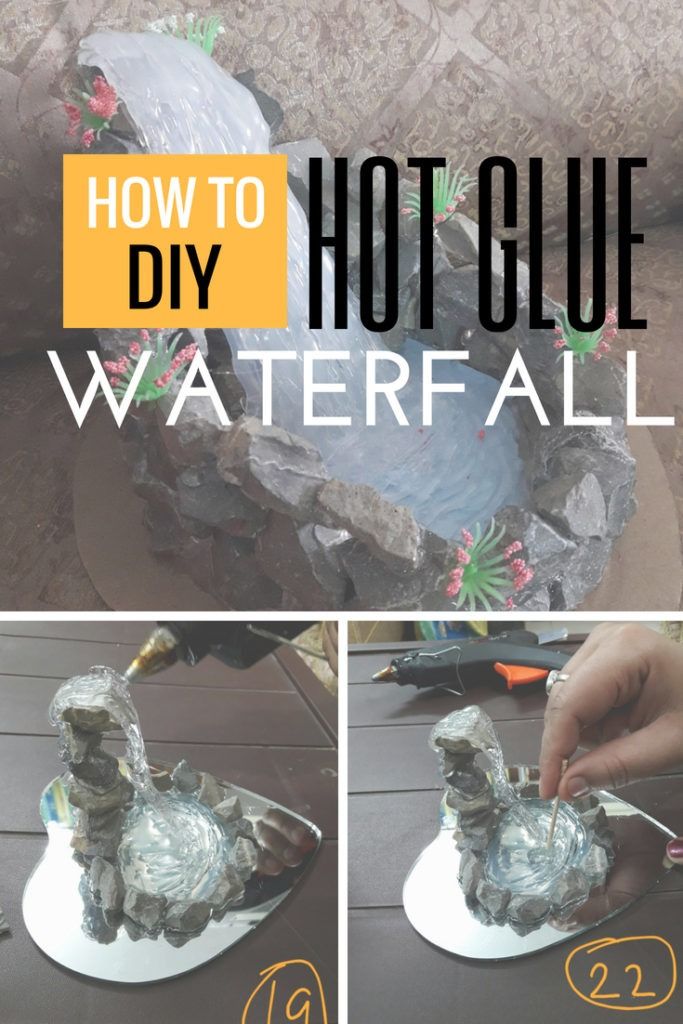 how to make a diy hot glue water fall with rocks and paper machs