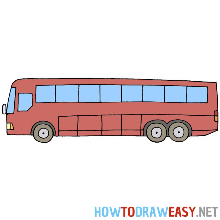 a red bus with the words how to draw easy