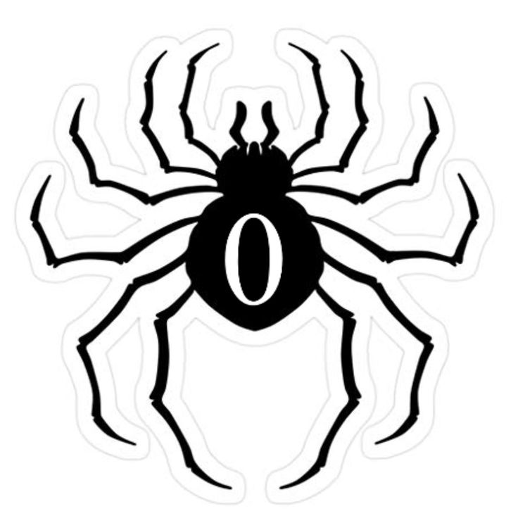 a black and white spider with the letter o on it