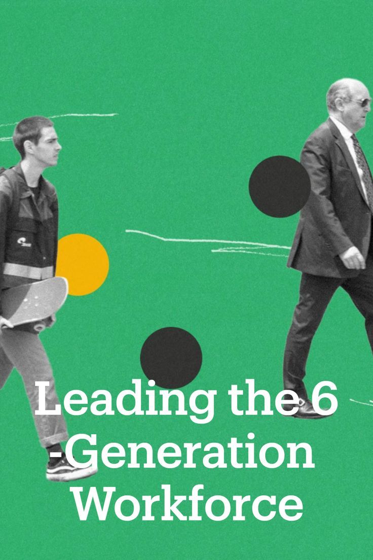 two men walking with skateboards in their hands and the words leading the 6 generation workforce