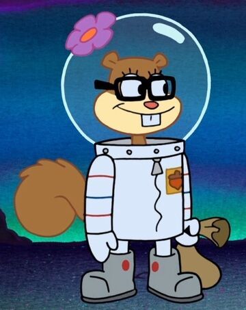 an image of a cartoon character with glasses and a squirrel in space suit standing on the ground