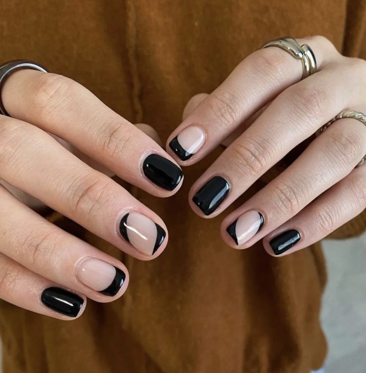 Edgy Black Nails Short, Men In Black Nails, Black Manicure Short Round, Black Manicure Short Square, Short Nail Designs Minimal Black, Short Nail Designs For Men, Short Nails Edgy, Squoval Nails Design Black, Funky Black Nails