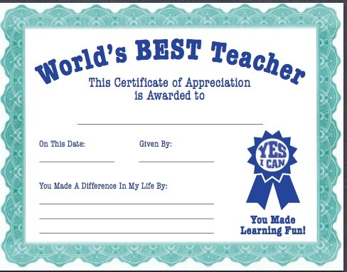 a certificate for teachers to be awarded in the world's best teacher award program