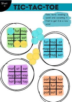 four different tic - tactoe game pieces with words and numbers on them