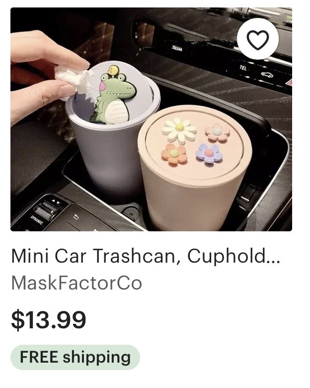 a person is holding a cup with candy in it and the text, mini car trashcan, cup holder $ 13 99 free shipping